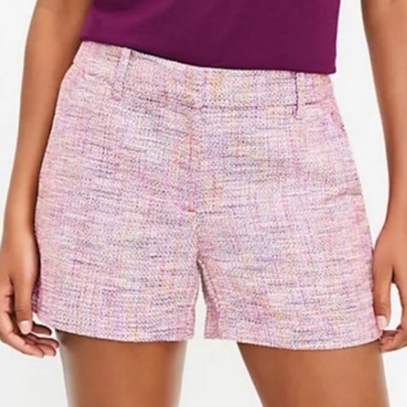 Loft Riviera Pink tweed herringbone boucle shorts size 10P - Picture 2 of 9